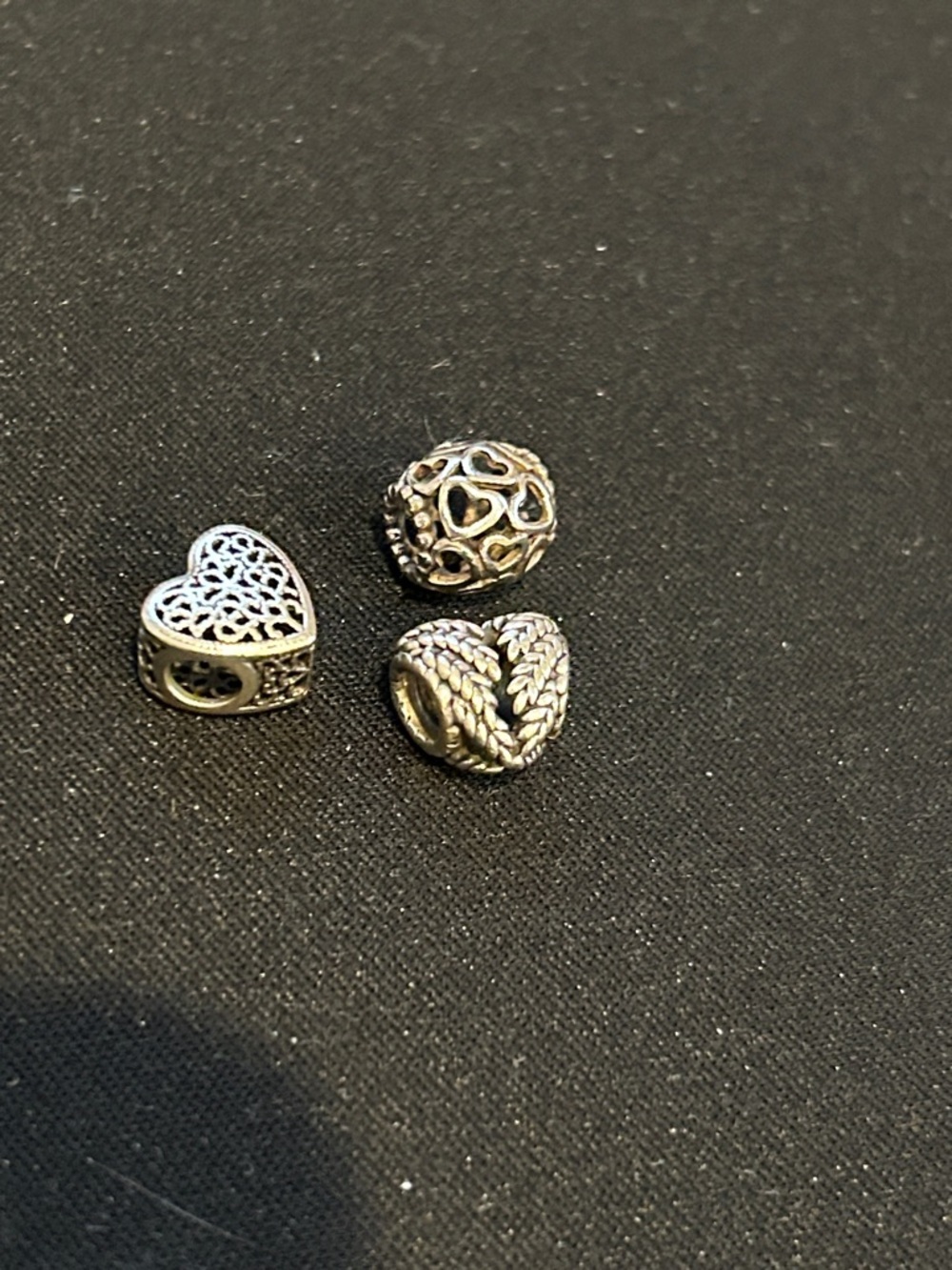 Set of 3 Pandora charms hearts open works wings 925 ALE Prewoned Authentic